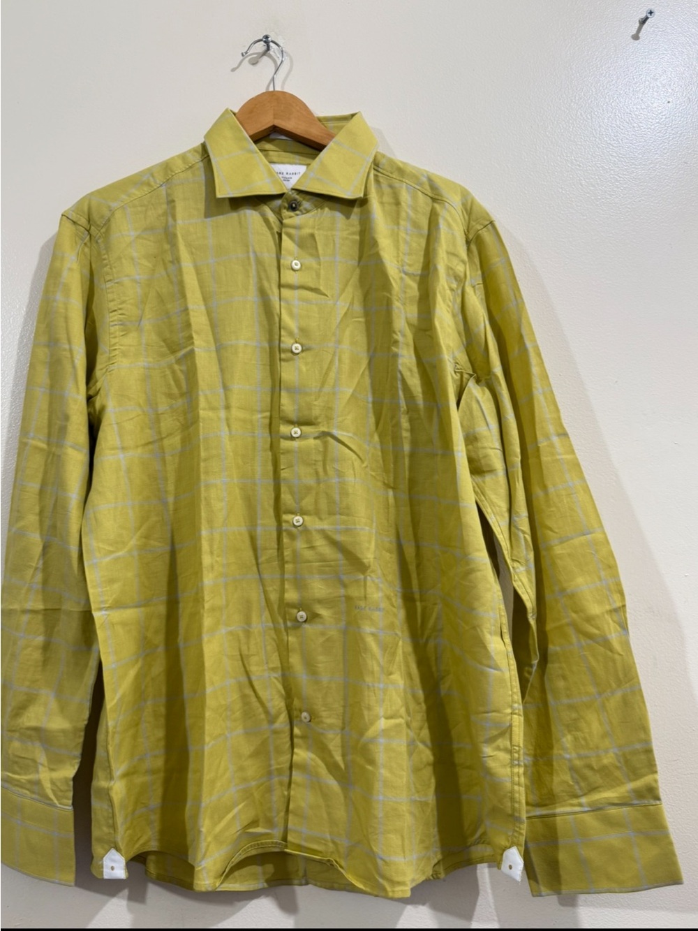 RARE RABBIT Men's Yellow-Green Plaid Long-Sleeve Button-Down Shirt